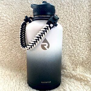 Raymylo Black and White Gradient Water Bottle with compass, whistle.